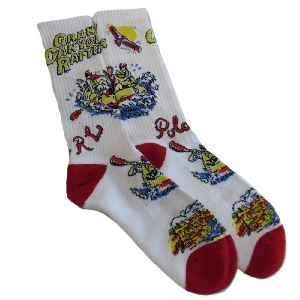 Polo Ralph Lauren Men's Socks RL Grand Canyon Rafting Theme White Size 10-13